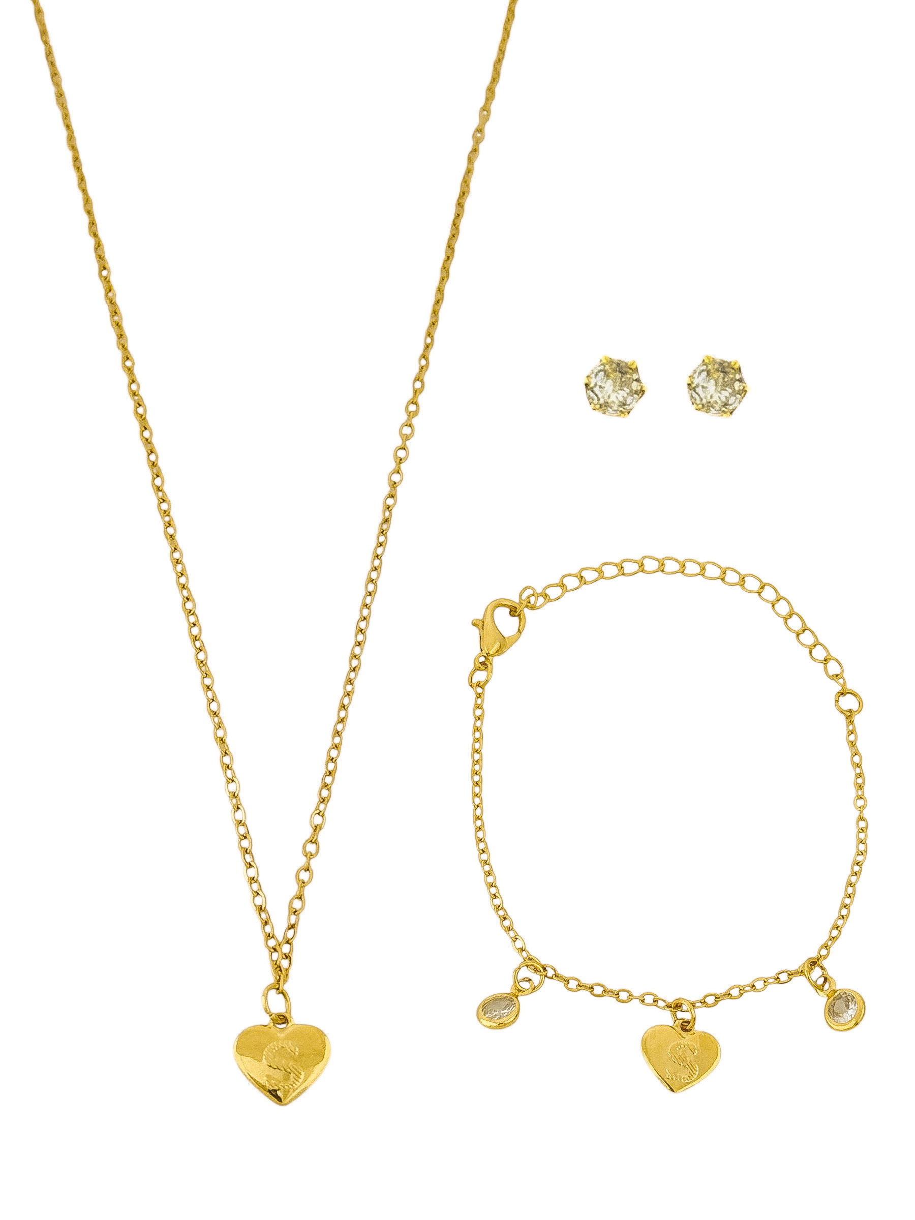 Conjunto Infantil Colar, Pulseira e Brinco Folheado a Ouro 18k e Prata Design Iniciais