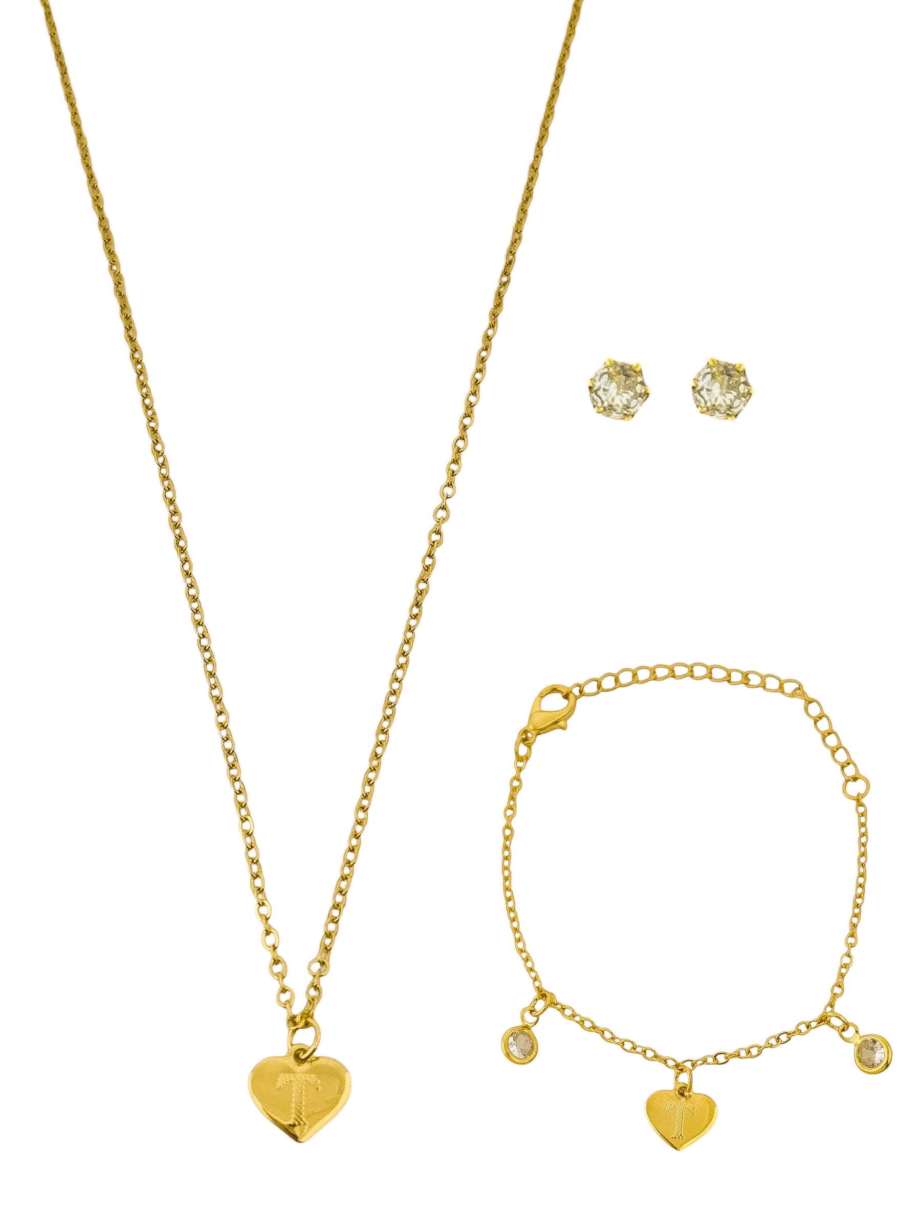 Conjunto Infantil Colar, Pulseira e Brinco Folheado a Ouro 18k e Prata Design Iniciais