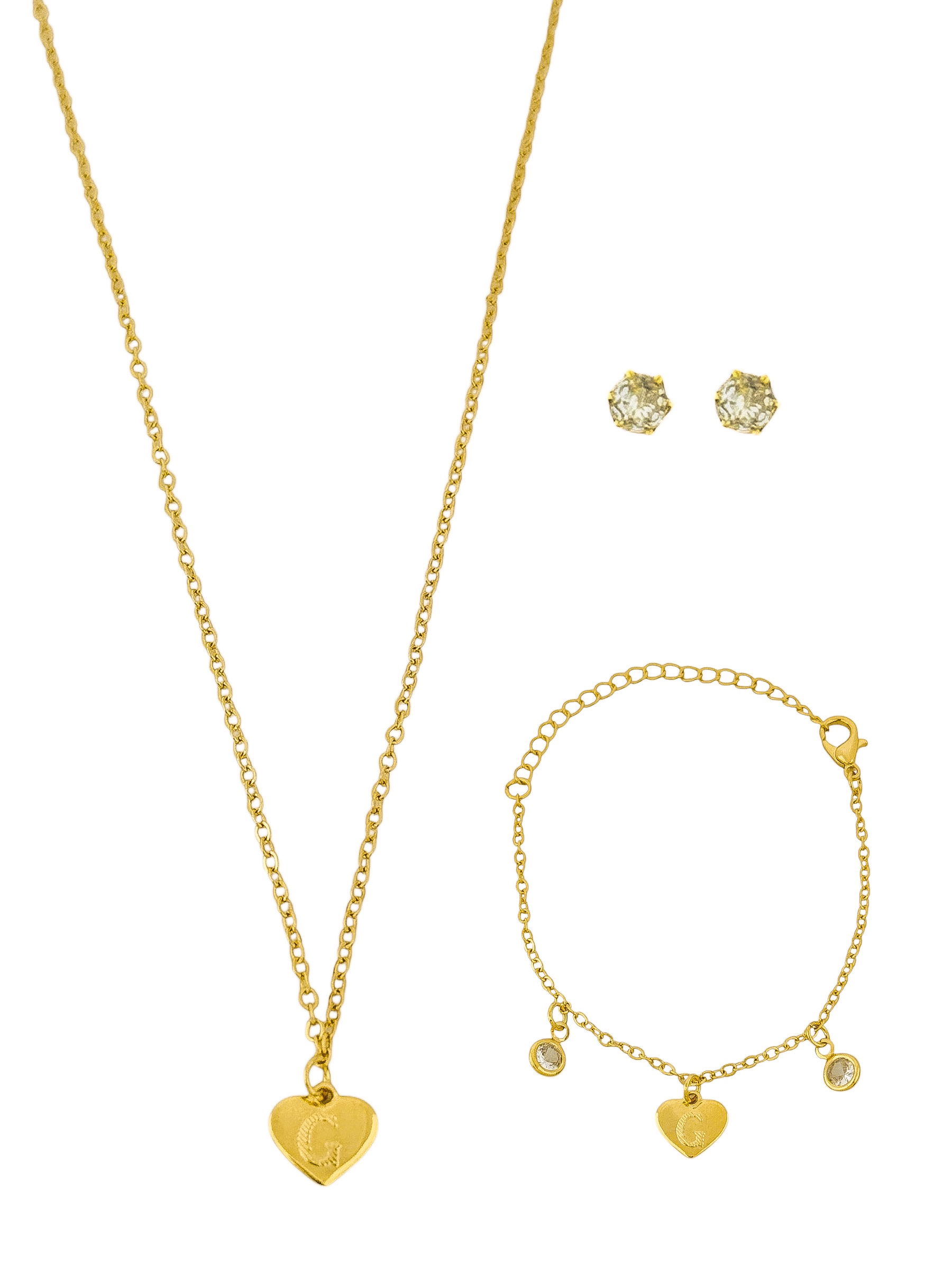 Conjunto Infantil Colar, Pulseira e Brinco Folheado a Ouro 18k e Prata Design Iniciais