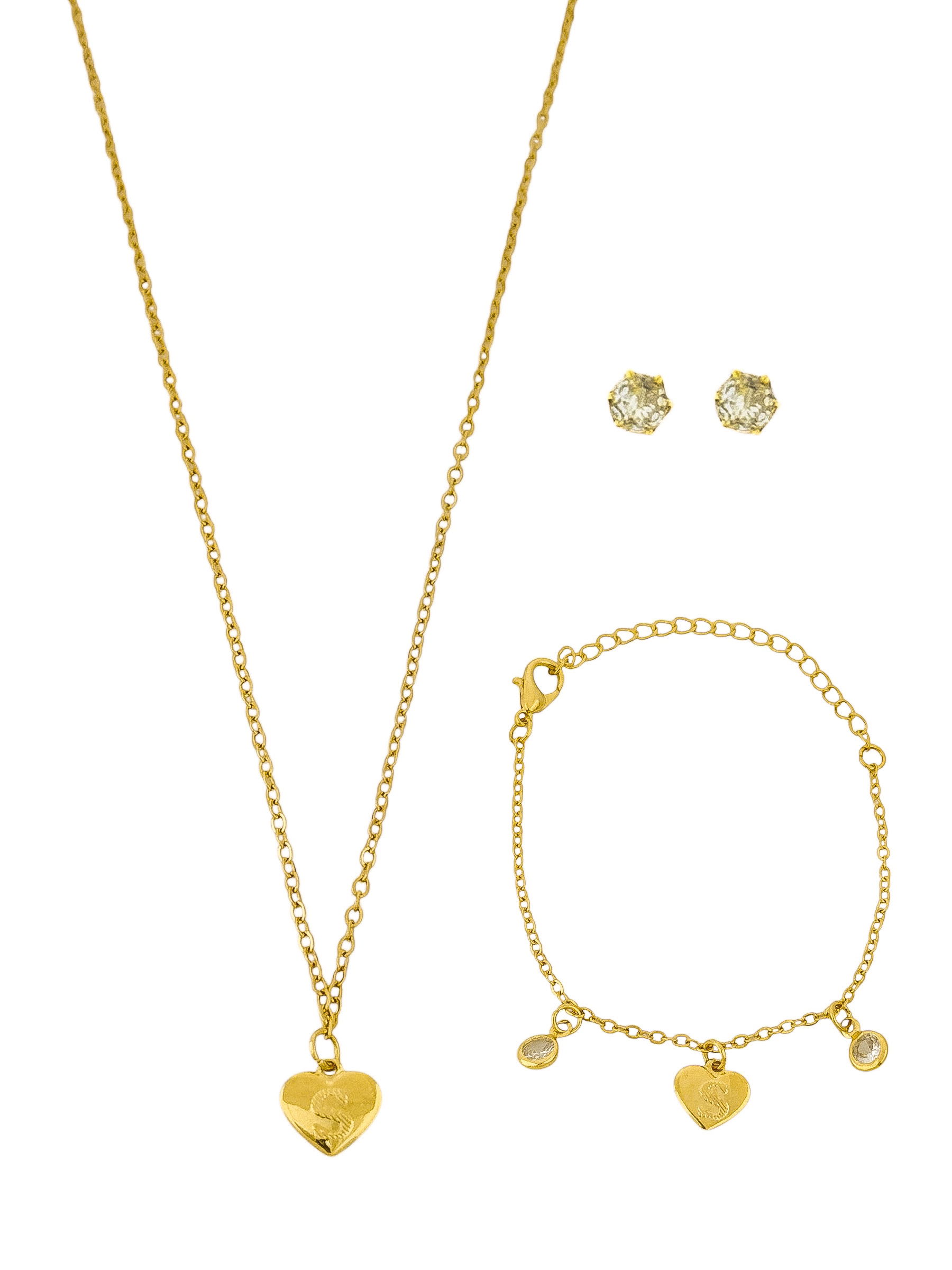 Conjunto Infantil Colar, Pulseira e Brinco Folheado a Ouro 18k e Prata Design Iniciais