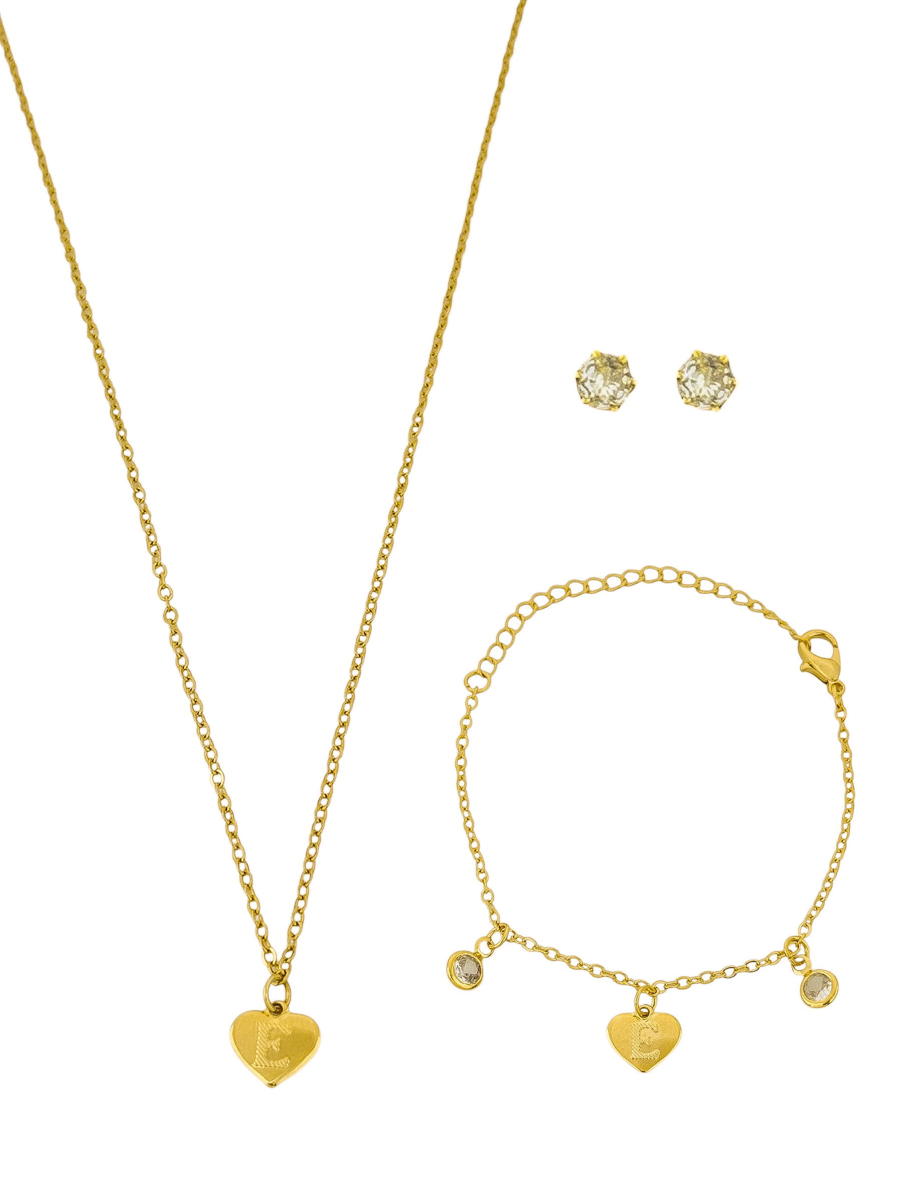 Conjunto Infantil Colar, Pulseira e Brinco Folheado a Ouro 18k e Prata Design Iniciais