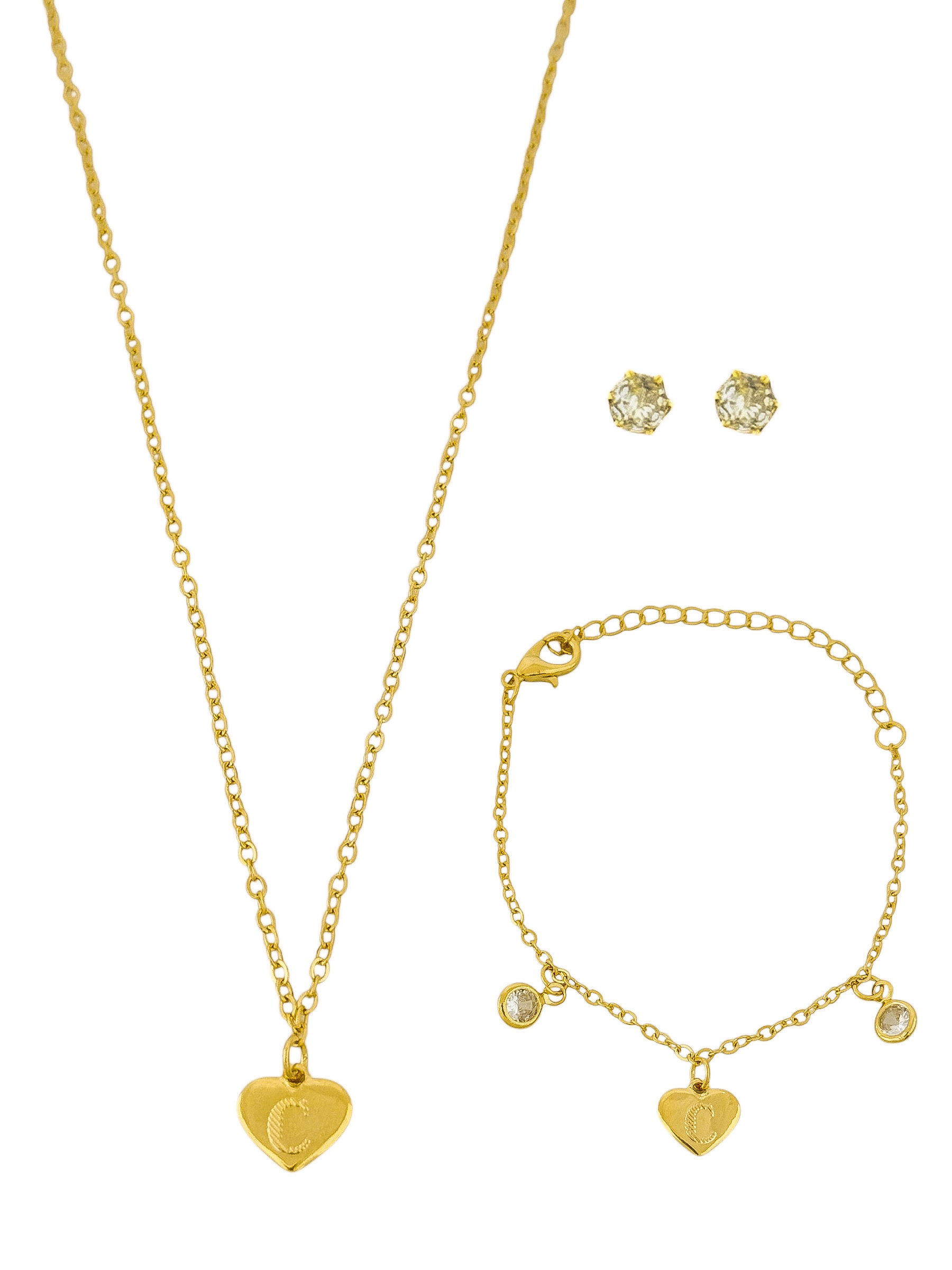 Conjunto Infantil Colar, Pulseira e Brinco Folheado a Ouro 18k e Prata Design Iniciais