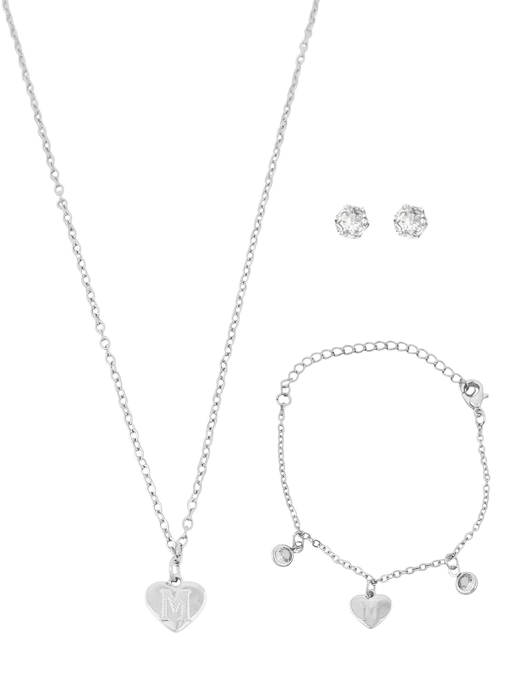Conjunto Infantil Colar, Pulseira e Brinco Folheado a Ouro 18k e Prata Design Iniciais