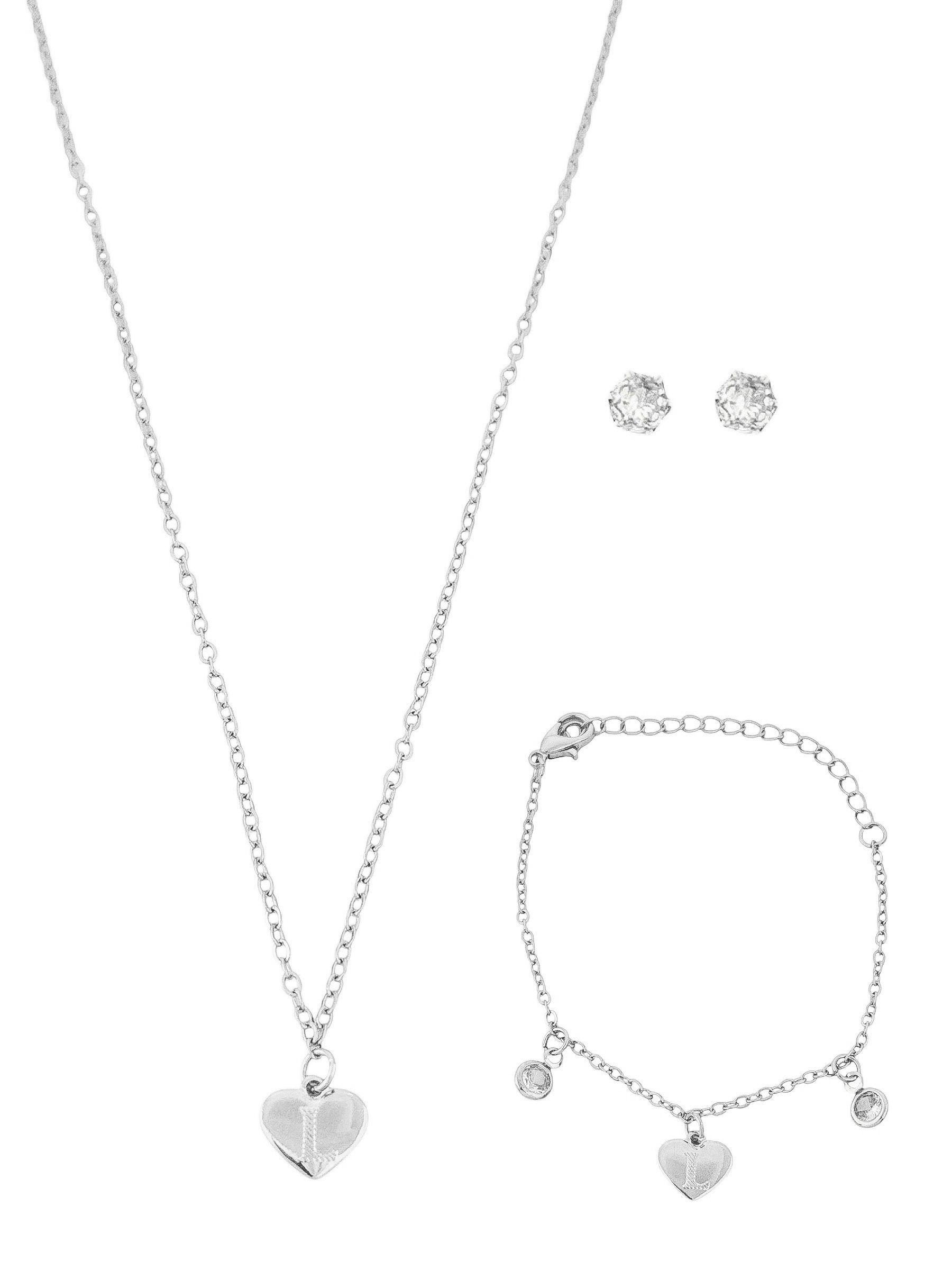 Conjunto Infantil Colar, Pulseira e Brinco Folheado a Ouro 18k e Prata Design Iniciais