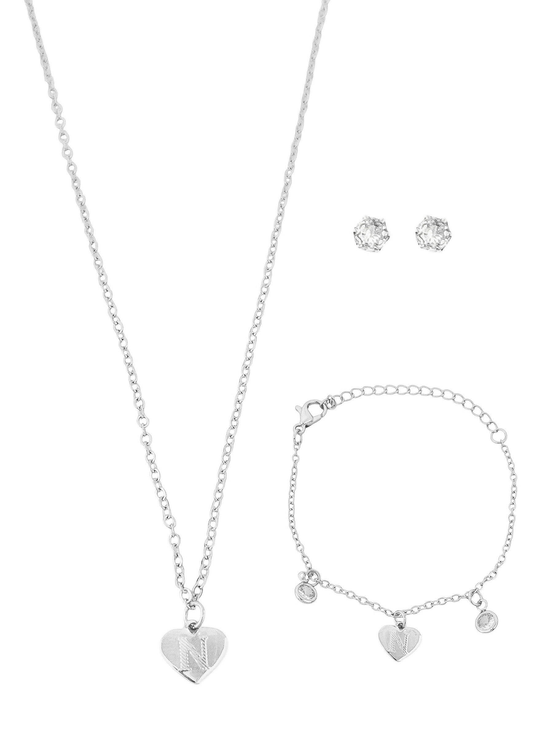 Conjunto Infantil Colar, Pulseira e Brinco Folheado a Ouro 18k e Prata Design Iniciais