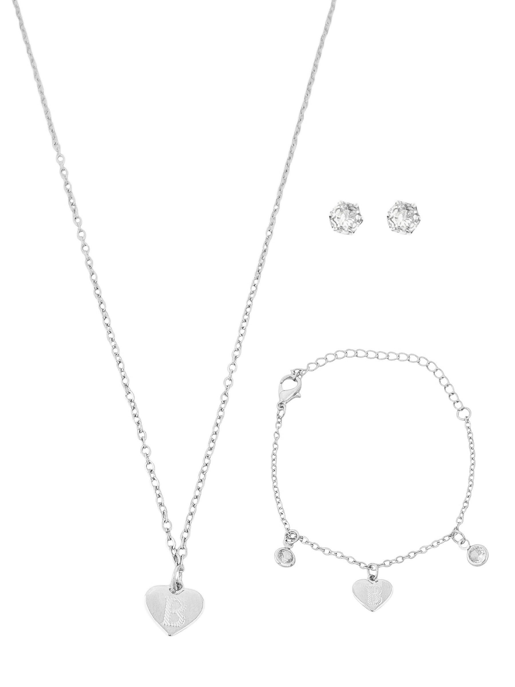 Conjunto Infantil Colar, Pulseira e Brinco Folheado a Ouro 18k e Prata Design Iniciais
