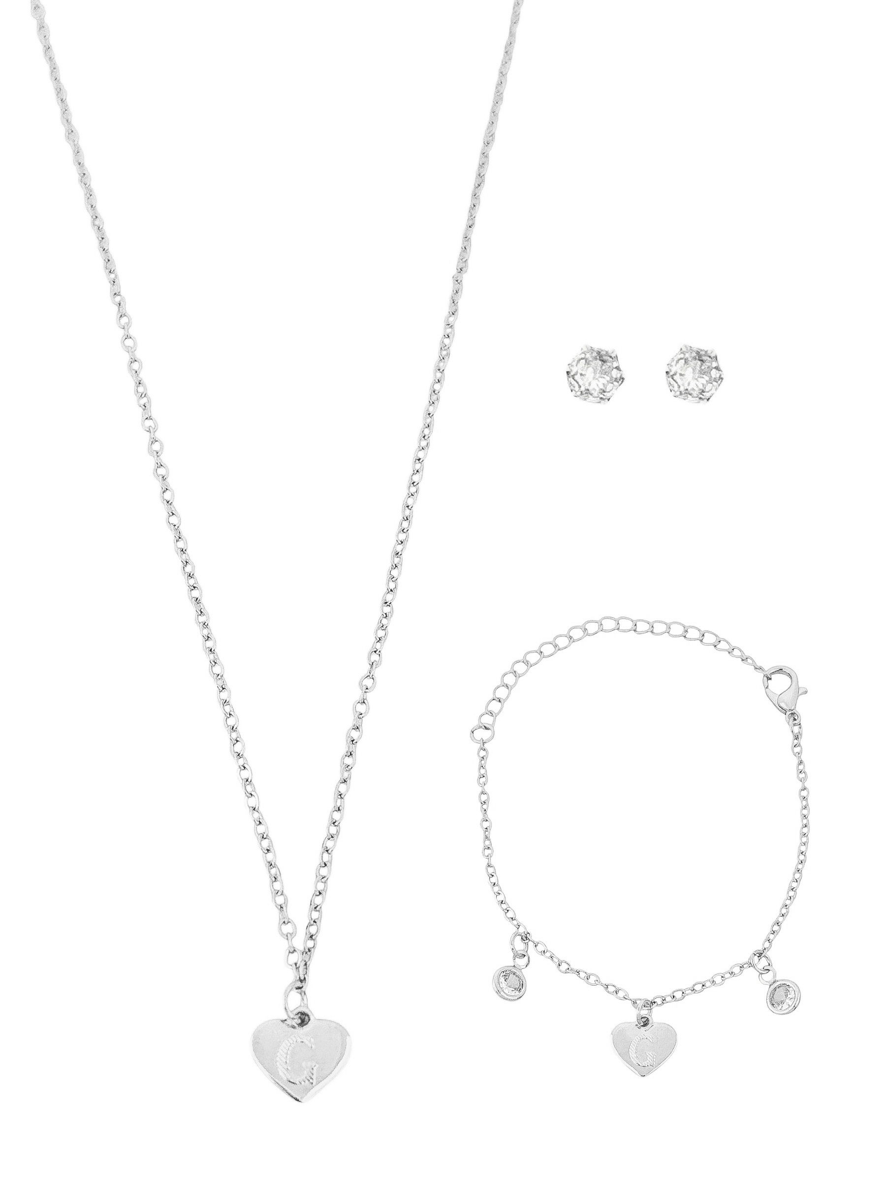 Conjunto Infantil Colar, Pulseira e Brinco Folheado a Ouro 18k e Prata Design Iniciais