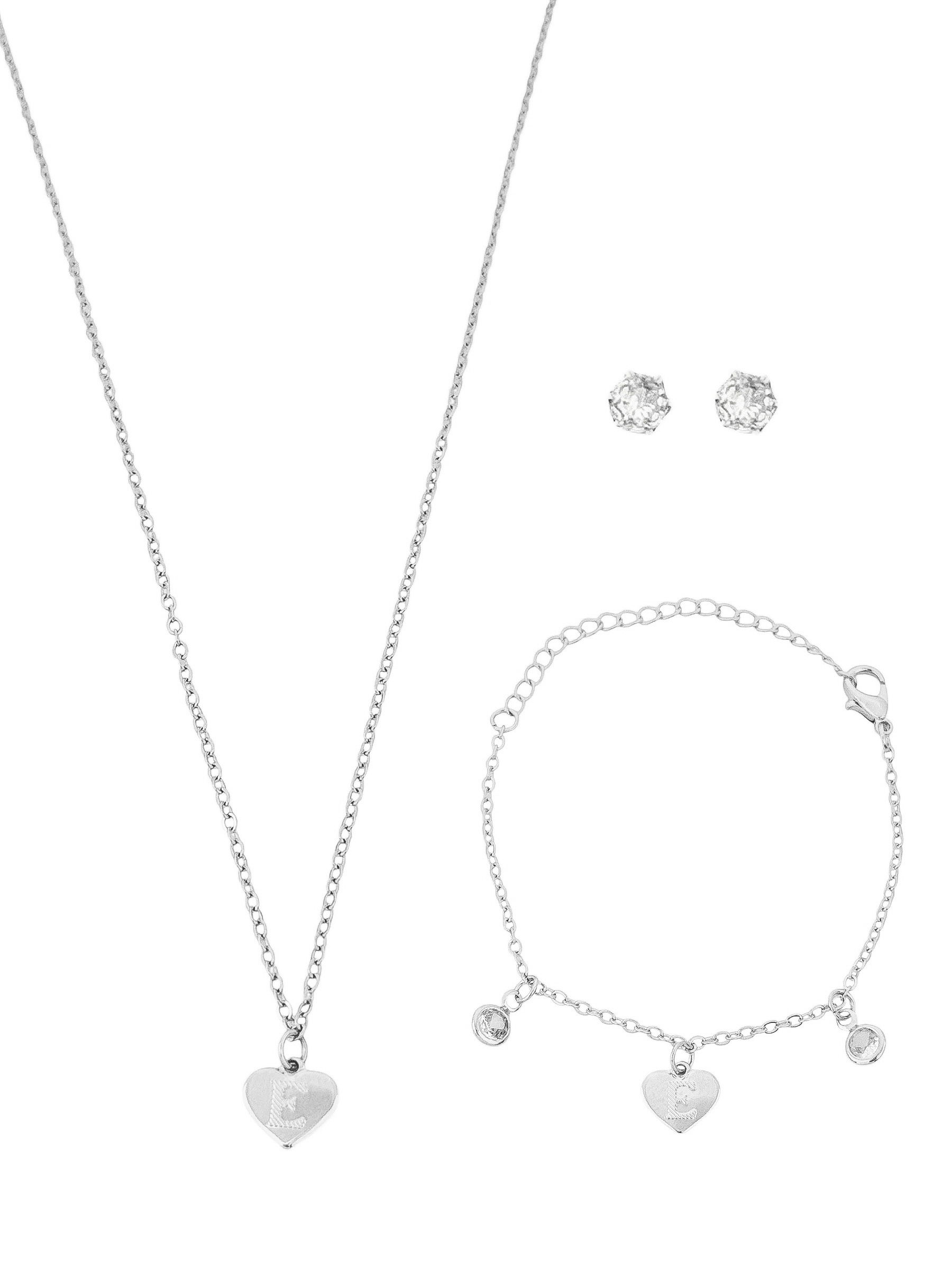 Conjunto Infantil Colar, Pulseira e Brinco Folheado a Ouro 18k e Prata Design Iniciais