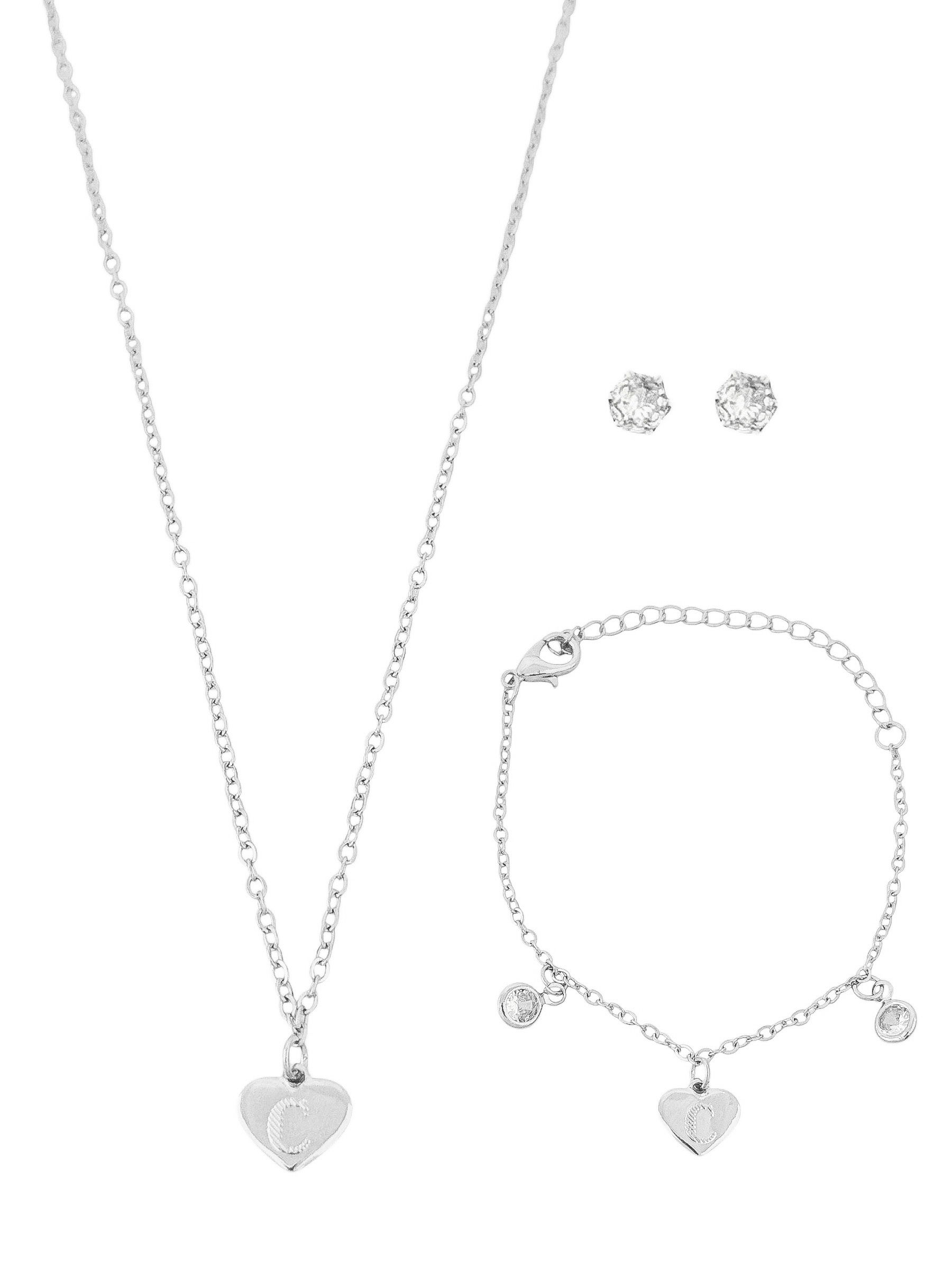 Conjunto Infantil Colar, Pulseira e Brinco Folheado a Ouro 18k e Prata Design Iniciais