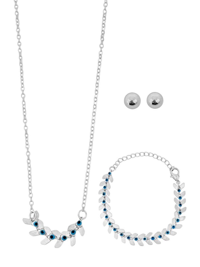 Conjunto Infantil Colar, Pulseira e Brinco Folheado a Ouro 18k e Prata Escamas Com Olho Grego