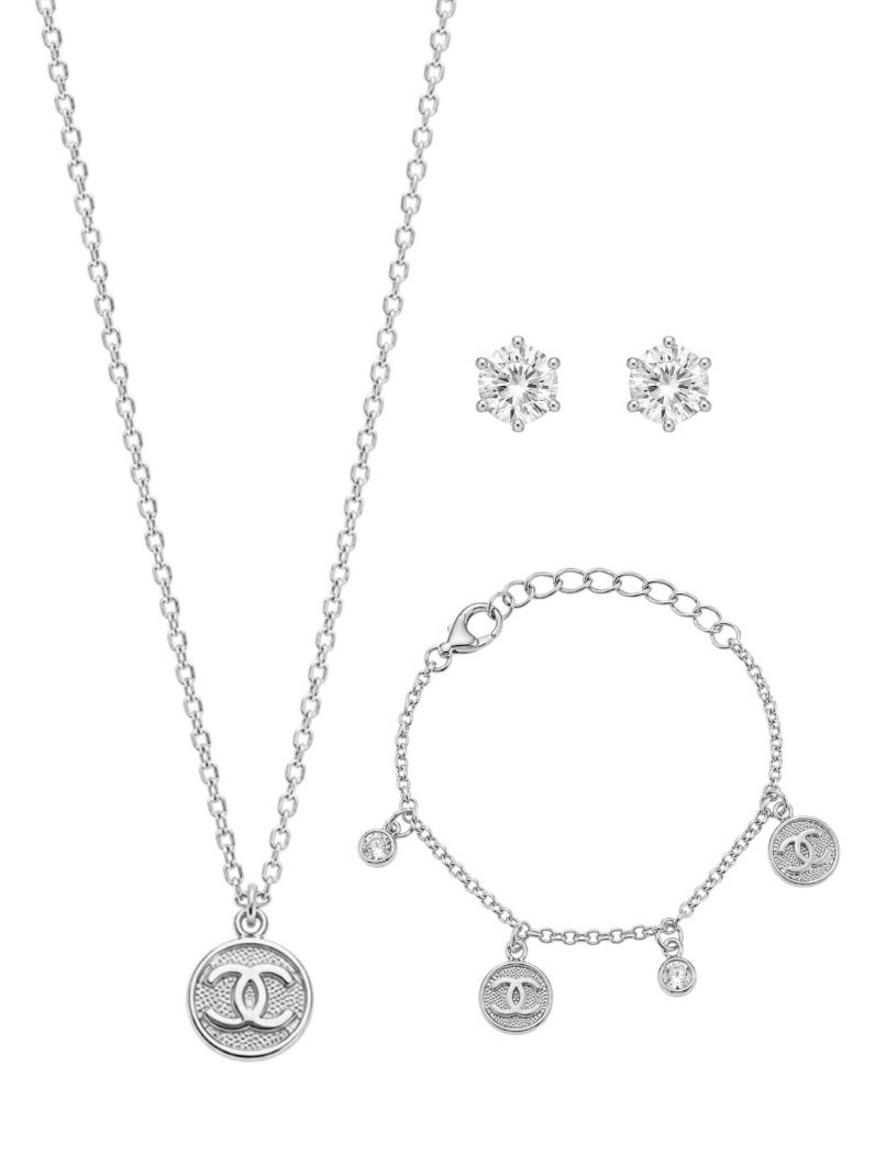 Conjunto Infantil Colar, Pulseira e Brinco Folheado a Ouro 18k e Prata Grandes Marcas Com Cristal