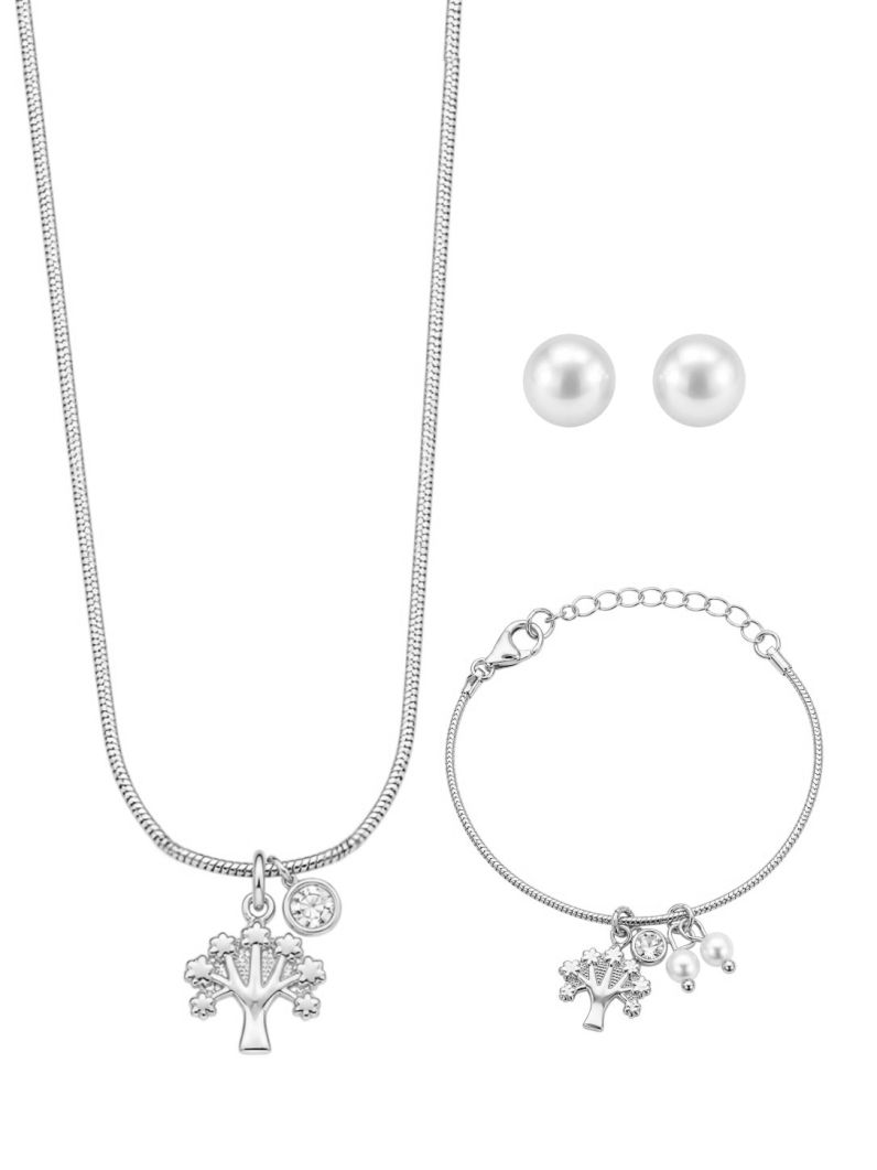 Conjunto Infantil Colar, Pulseira e Brinco Folheado a Ouro 18k e Prata Grandes Marcas Com Cristal