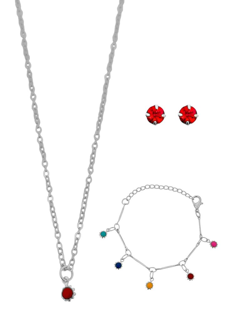 Conjunto Infantil Colar, Pulseira e Brinco Folheado a Ouro 18k e Prata Pedrinhas Resinadas