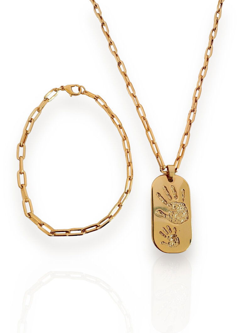 Conjunto Masculino Colar e Pulseira Semi Joia Elo Largo Melha Pai e Filho