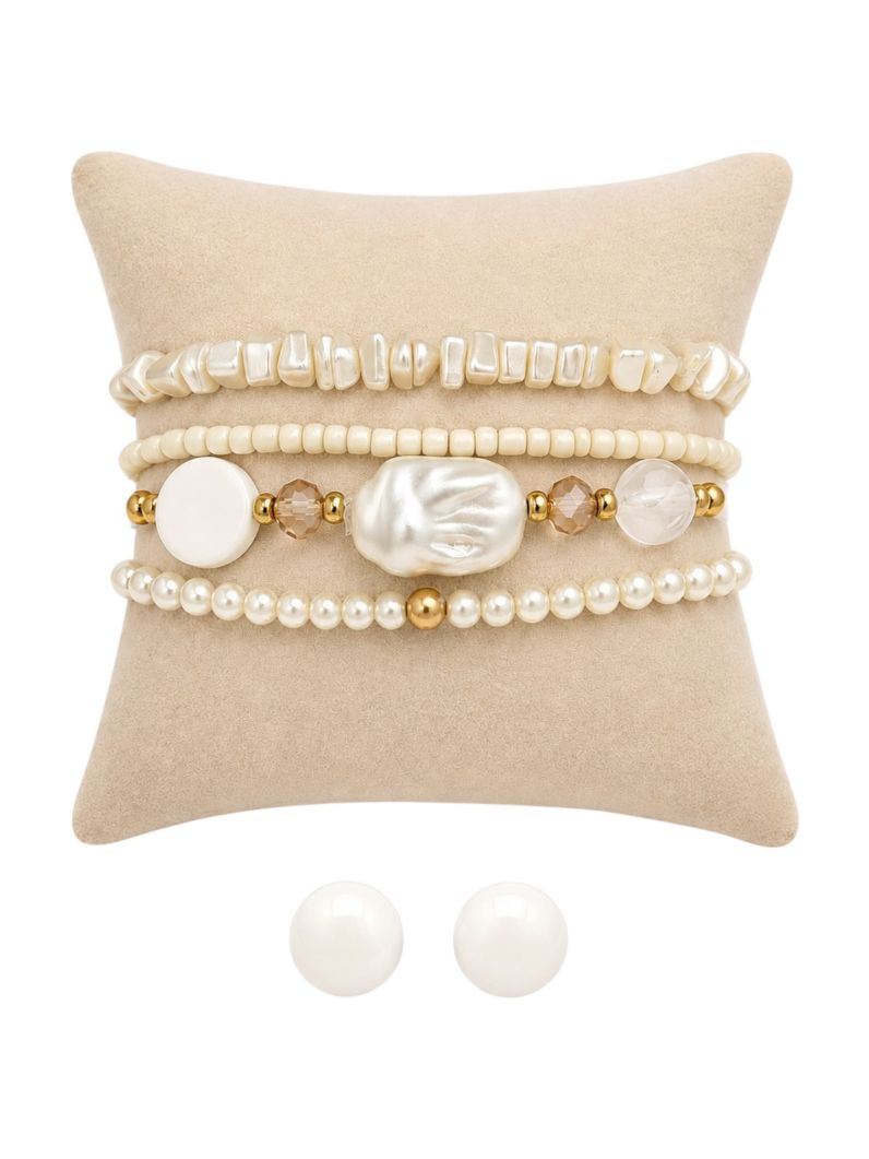 Conjunto Pulseira e Brinco De Miçangas, Perolas Modernas