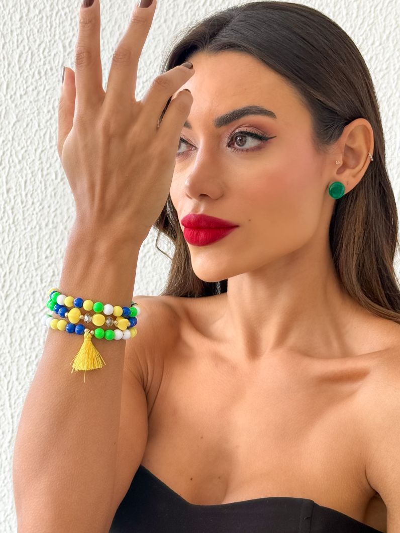 Conjunto Pulseira e Brinco de Missangas Design Brasil