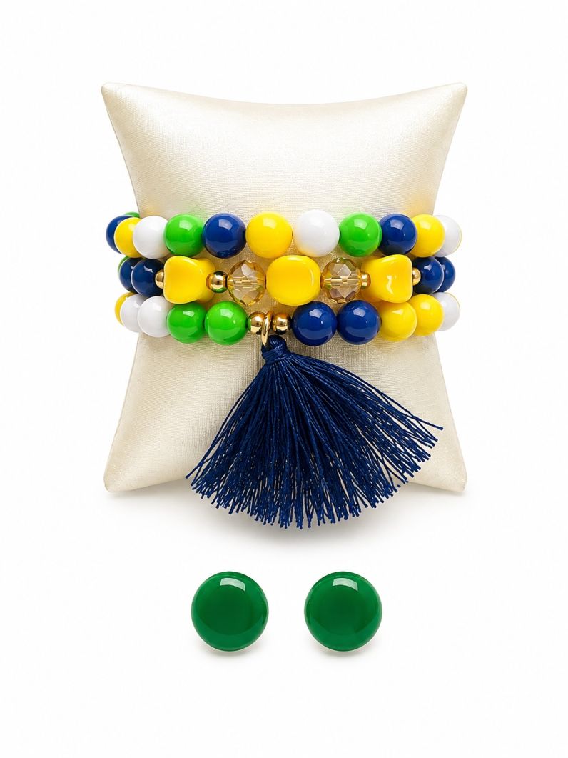 Conjunto Pulseira e Brinco de Missangas Design Brasil