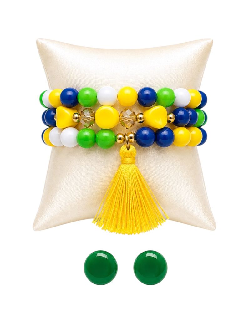Conjunto Pulseira e Brinco de Missangas Design Brasil