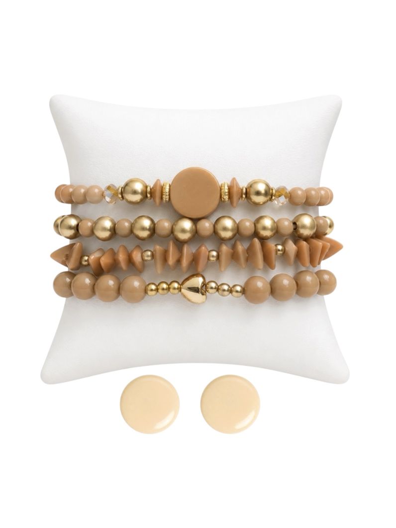 Conjunto Pulseira e Brinco Folheado a Ouro 18k Miçangas Coloridas Com Pedras