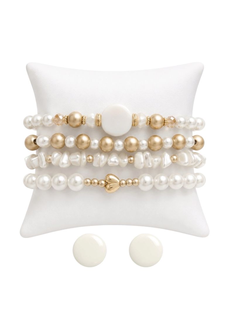 Conjunto Pulseira e Brinco Folheado a Ouro 18k Miçangas Coloridas Com Pedras