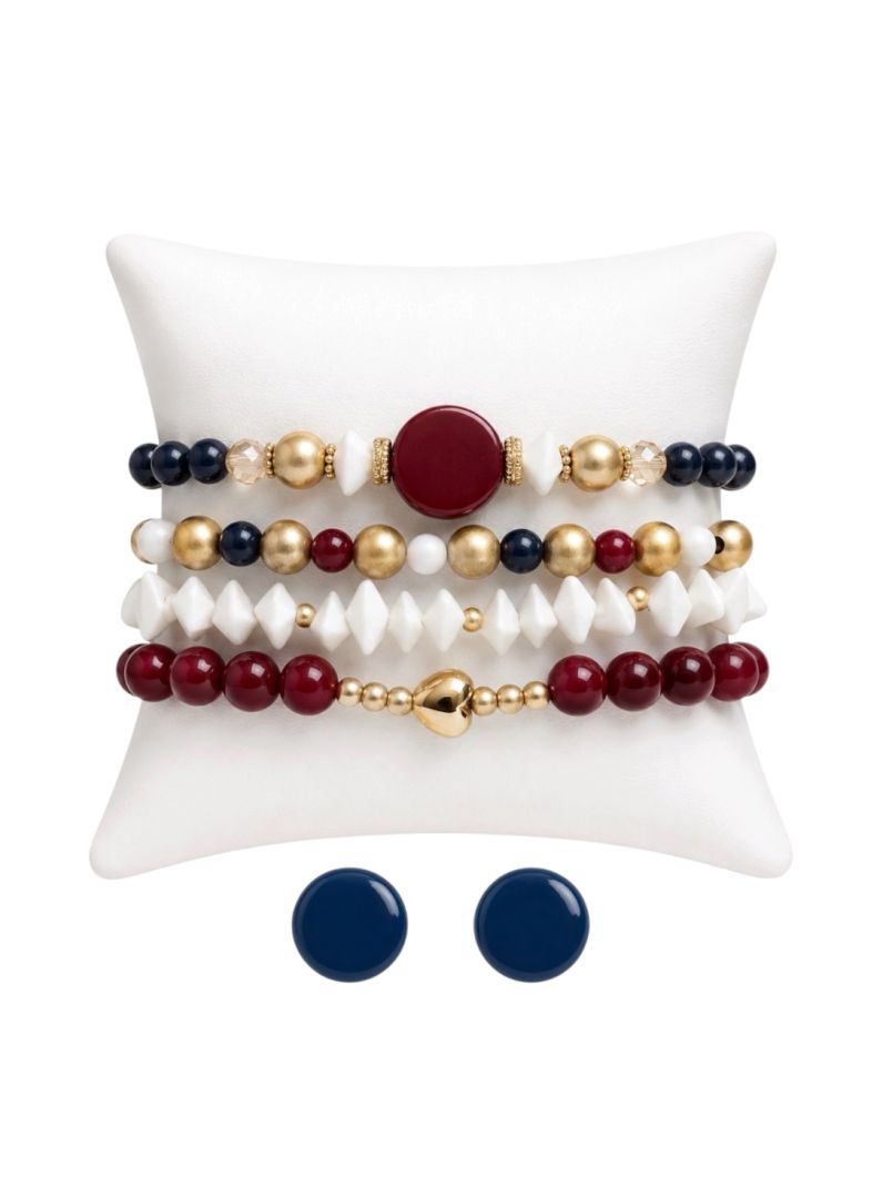Conjunto Pulseira e Brinco Folheado a Ouro 18k Miçangas Coloridas Com Pedras
