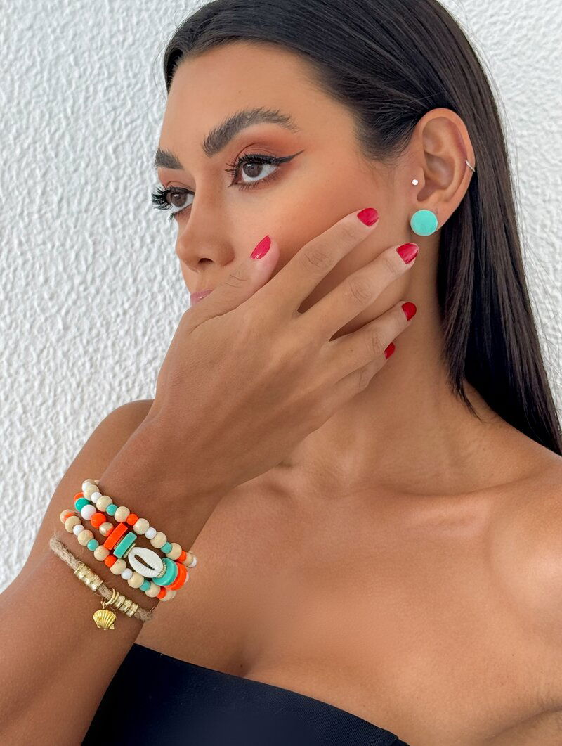 Conjunto Pulseiras e Brinco com Miçangas e Búzio
