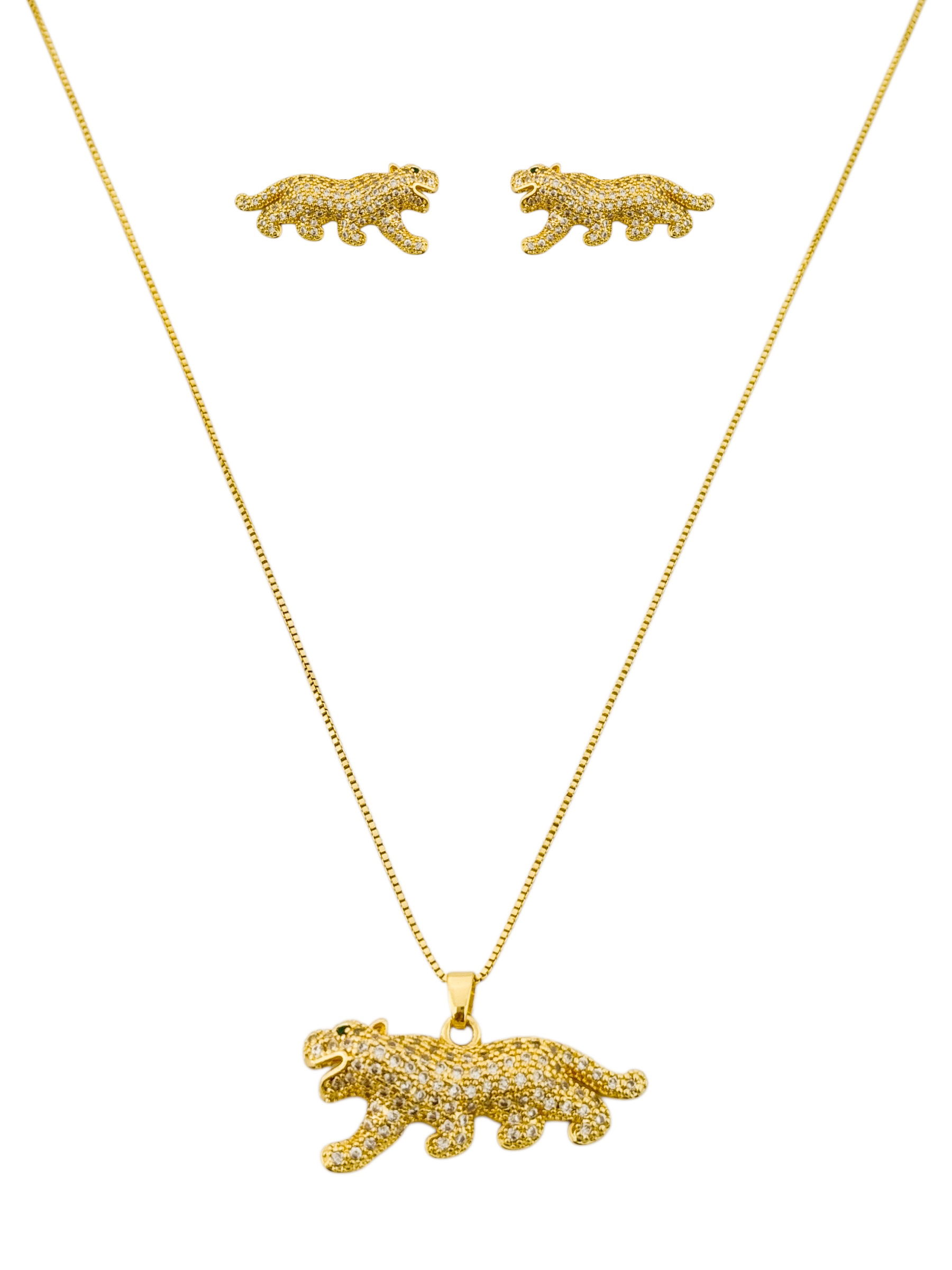 Conjunto Colar e Brinco Coração Design Pantera Cravejada