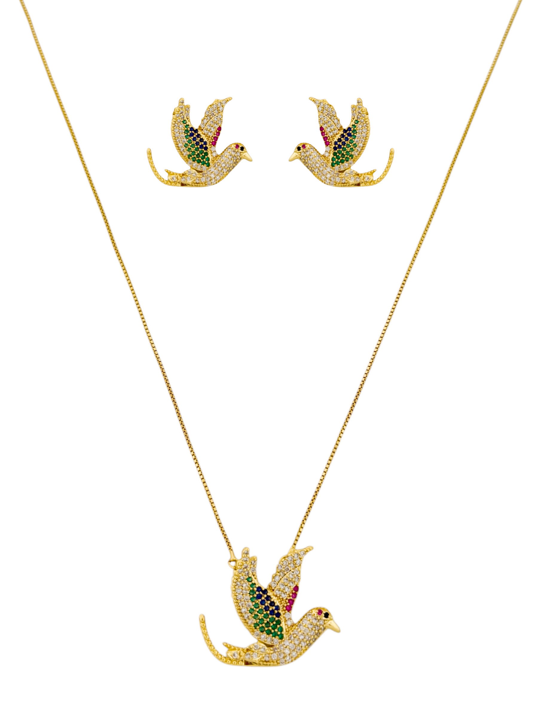 Conjunto Semi Joia Colar e Brinco Espirito Santo Cravejado Colorido
