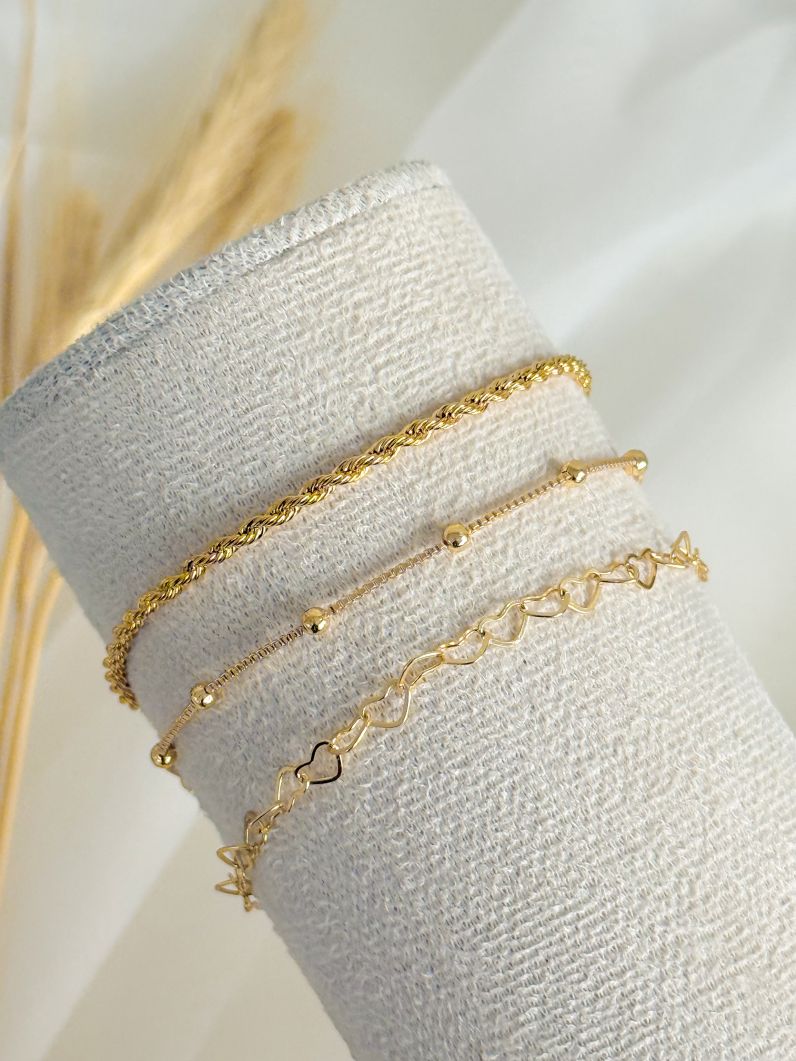 Conjunto Três Pulseiras Folheado a Ouro 18k Toque Dourado