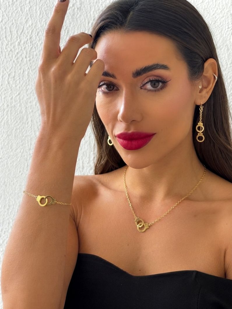 Conjunto Virginia Colar, Brinco e Pulseira Folheado a Ouro 18k e Prata Algema