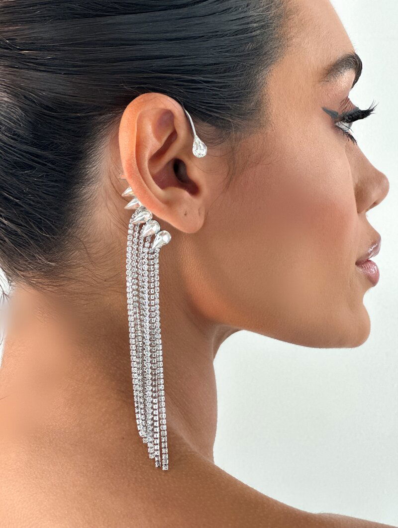 Ear Cuff Folheado a Ouro 18k e Prata Gotas e Micro Zircônias