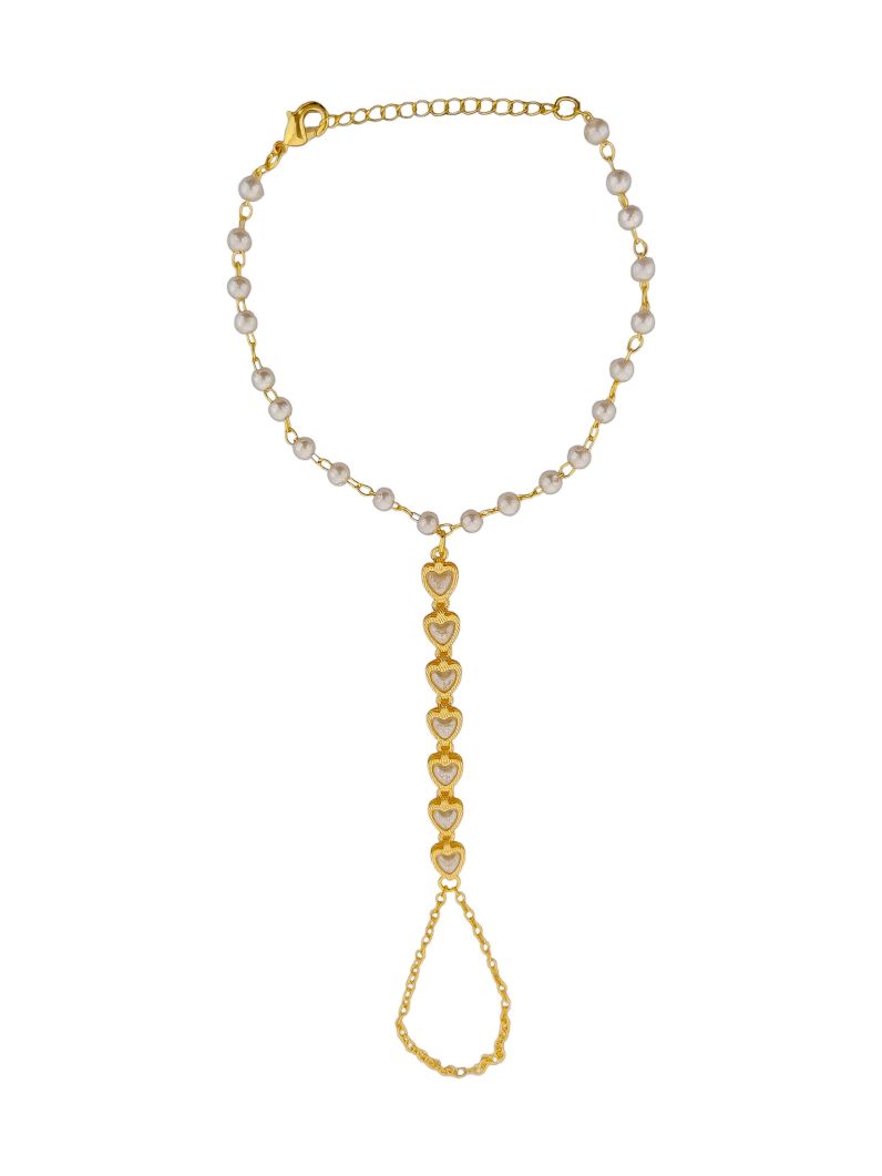 Hand Chain Folheada a Ouro 18k Coração Pérola