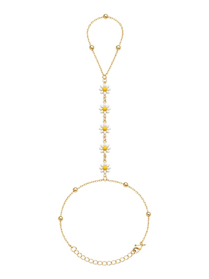 Hand Chain Folheada a Ouro 18k Design Flores