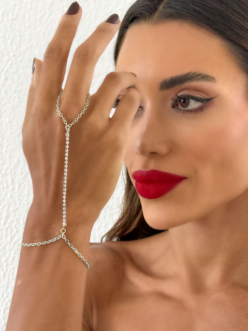 Hand Chain Folheada a Ouro 18k e Prata Cordão Cravejado