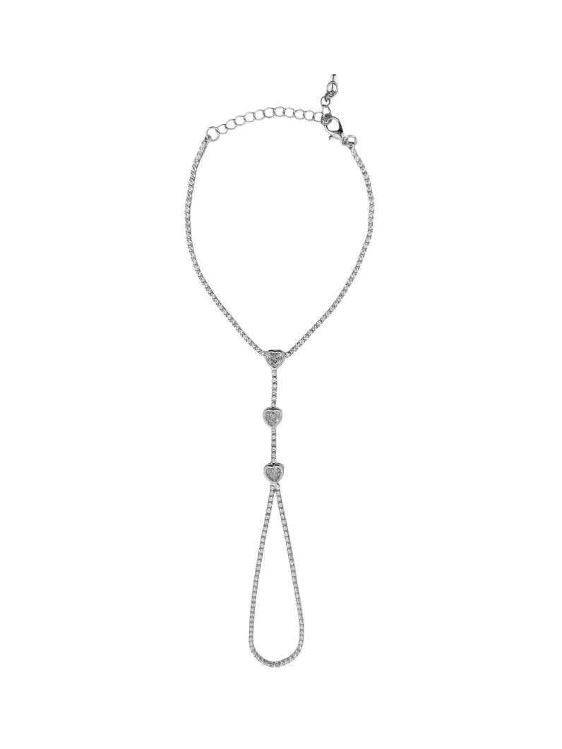 Hand Chain Folheada a Ouro 18k e Prata Cravejado com Corações
