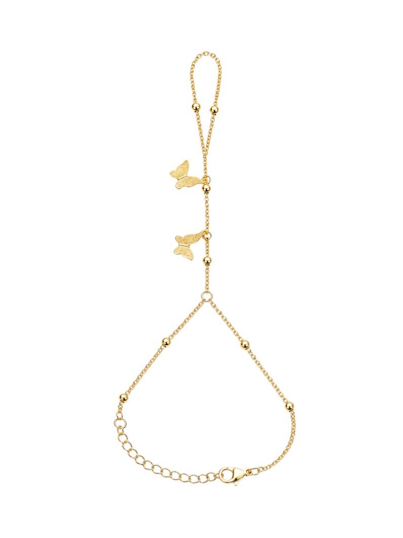 Hand Chain Folheada a Ouro 18k e Prata Design Borboleta