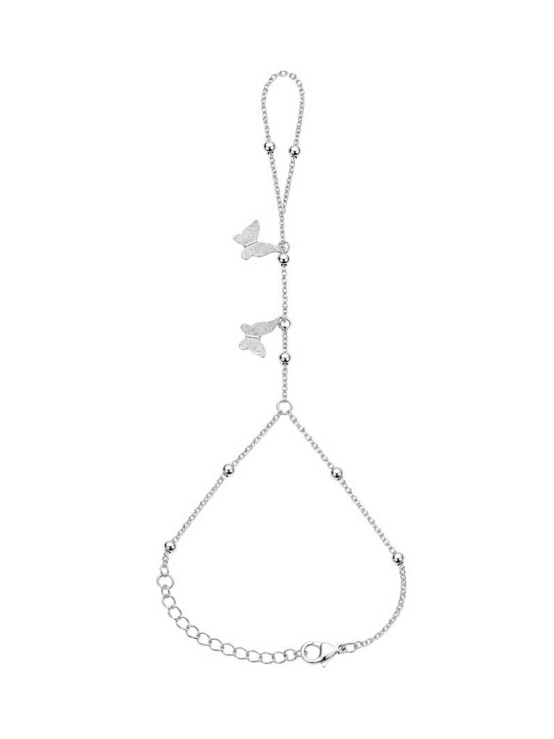 Hand Chain Folheada a Ouro 18k e Prata Design Borboleta