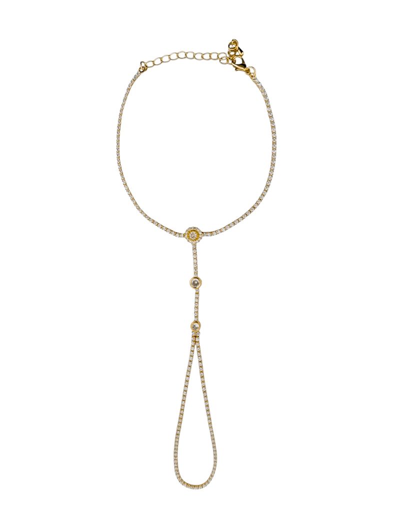 Hand Chain Folheada a Ouro 18k e Prata Design Cravejado