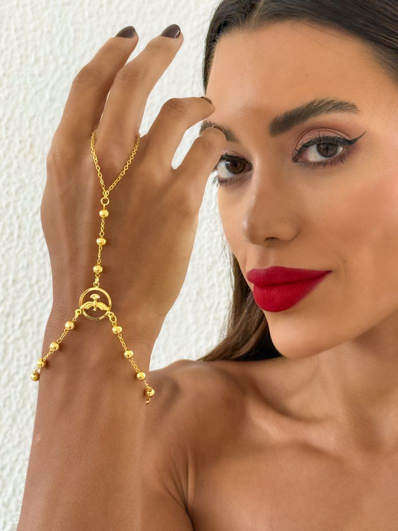 Hand Chain Folheada a Prata 925 Espirito Santo e Esferas