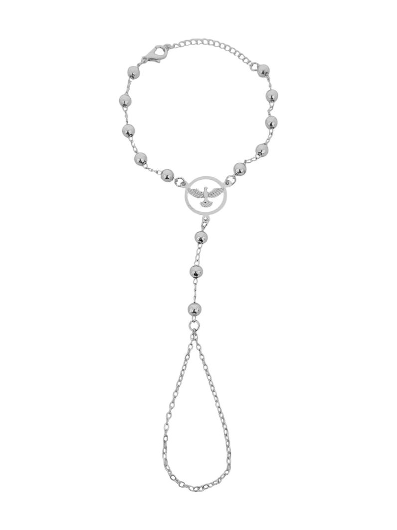 Hand Chain Folheada a Prata 925 Espirito Santo e Esferas