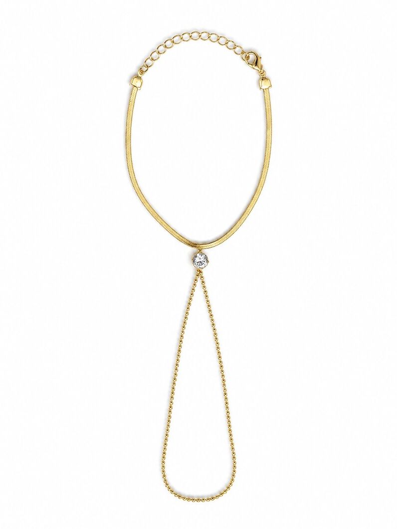 Hand Chain Folheada a Ouro 18k e Prata Fita Laminda e Ponto de Luz