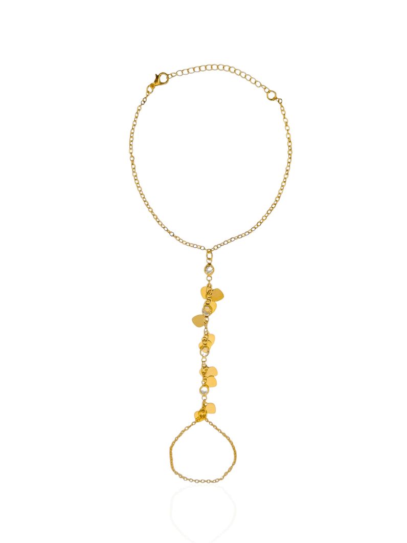 Hand Chain Folheada a Ouro 18k Plaquinhas e Pontos de Luz