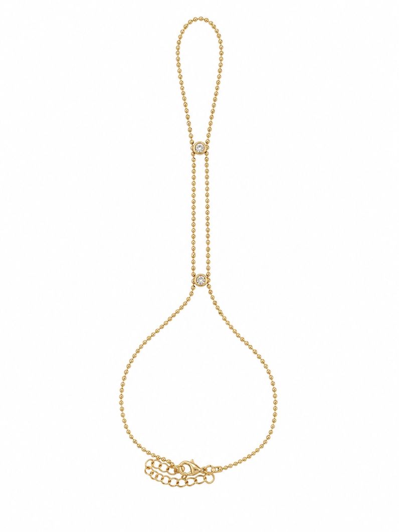 Hand Chain Folheada a Ouro 18k Esferas e Ponto de Luz