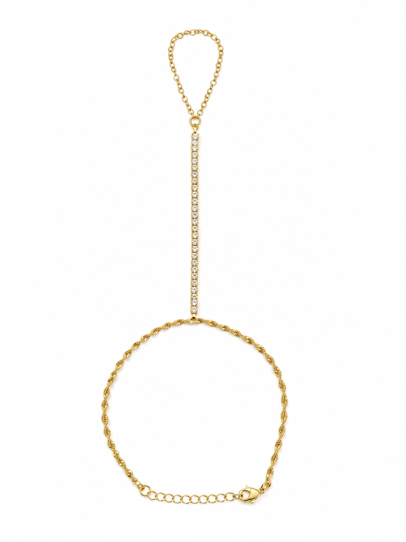 Hand Chain Folheada a Ouro 18k Microzircônias
