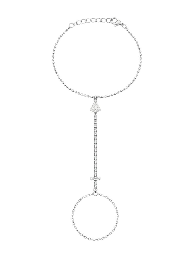 Hand Chain Folheada a Prata 925 Cruz e Nossa Senhora