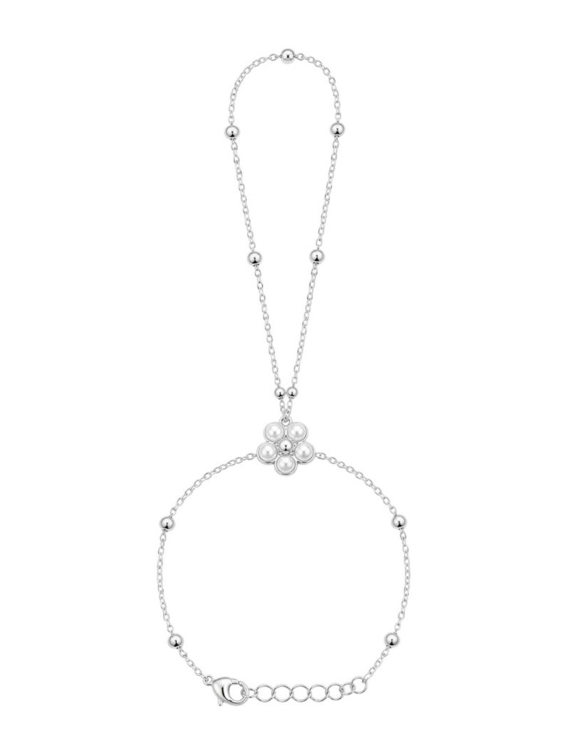 Hand Chain Folheada a Prata 925 Flor de Pérolas