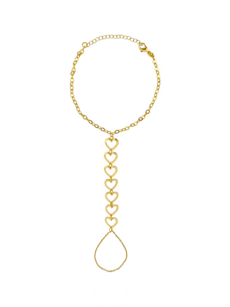 Hand Chain Folheado a Ouro 18k Corações Vazado