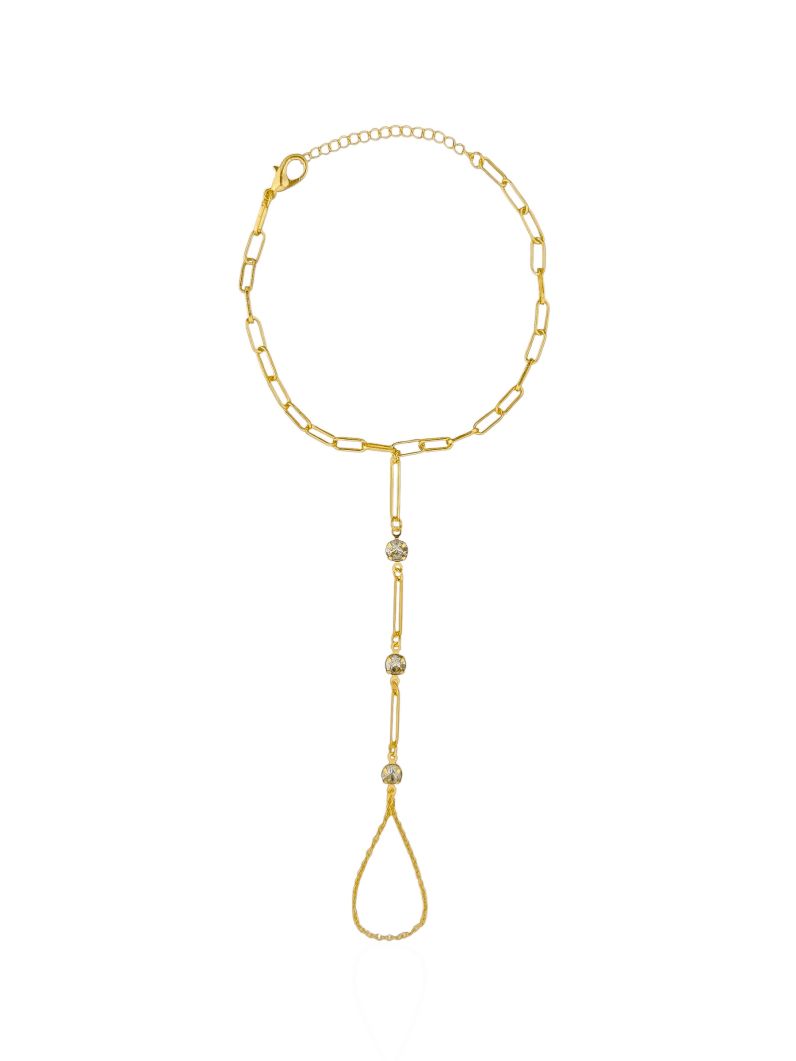 Hand Chain Folheado a Ouro 18k Elos Com Ponto de Luz