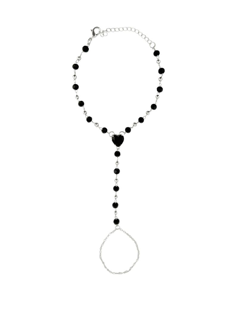 Hand Chain Folheado a Prata 925 Cristais Pretos