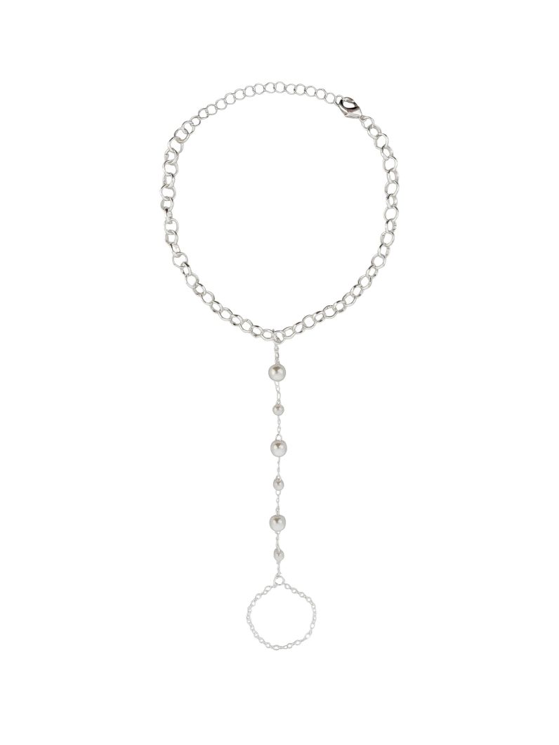 Hand Chain Folheado a Prata 925 Pérolas